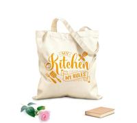 AILOONG Bolsa de compras reutilizable Mi Cocina Mis Reglas Letras Frase Divertida Tela de 340g/m² de grosor Eslogan personalizable