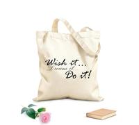 AILOONG Bolsa de compras reutilizable Palabras de motivación, frases de deseo, sueños, hazlo, letras inspiradoras Tela de 12 oz de grosor Eslogan personalizable 35x40cm Grande