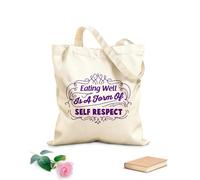 AILOONG Bolsa de compras reutilizable Palabras para comer sano Inicio Comer bien Tela de 340g/m² de grosor Eslogan personalizable