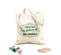AILOONG Bolsa de compras reutilizable Palabras para comer sano Inicio Comer bien Tela de 340g/m² de grosor Eslogan personalizable