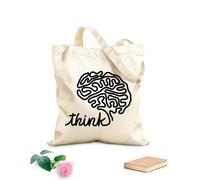 AILOONG Bolsa de compras reutilizable Piensa, cerebro, casa, oficina, escuela, laboratorio, inspiración Tela de 12 oz de grosor Eslogan personalizable 35x40cm Grande