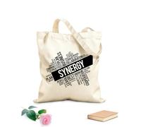 AILOONG Bolsa de compras reutilizable Sinergia, colaboración, espacio de oficina empresarial, palabras clave Tela de 12 oz de grosor Eslogan personalizable 31x36cm Mediano