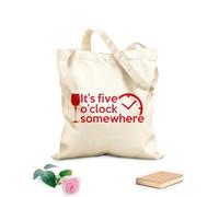 AILOONG Bolsa de compras reutilizable Son las cinco en punto en algún lugar, hora de la frase Tela de 340g/m² de grosor Eslogan personalizable