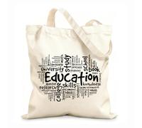 AILOONG Bolsa de compras reutilizable Tela de 12 oz de grosor Educación Escuela Aula Nube de palabras Estudio Conocimiento Habilidades Eslogan personalizable 25x30cm Pequeño