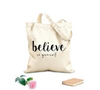 AILOONG Bolsa de compras reutilizable Tela de 12 oz de grosor Frase de motivación Cree en ti mismo Eslogan personalizable 31x36cm Mediano