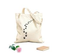 AILOONG Bolsa de compras reutilizable Tela de 12 oz de grosor Huellas Patas Animal Mascota Gato Perro Aseo de Mascotas Grande Eslogan personalizable 31x36cm Mediano