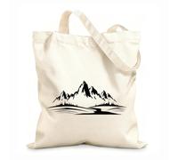 AILOONG Bolsa de compras reutilizable Tela de 12 oz de grosor Montañas Silueta Río Belleza Bosque Natural Eslogan personalizable 35x40cm Grande