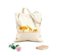 AILOONG Bolsa de compras reutilizable Tela de 340g/m² de grosor Animales de safari Elefante Jirafa Colibrí Natural Eslogan personalizable