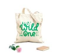 AILOONG Bolsa de compras reutilizable Tela de 340g/m² de grosor Palabras de una frase salvaje Campamento de luna nocturna natural Eslogan personalizable