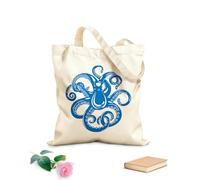 AILOONG Bolsa de compras reutilizable Tela de 340g/m² de grosor Pulpo Mar Océano Estilo Marino Eslogan personalizable