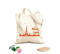 AILOONG Bolsa de compras reutilizable Tela de 340g/m² de grosor Silueta de la ciudad de París con frase de amor Francia Eslogan personalizable