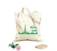 AILOONG Bolsa de compras reutilizable Tela de 340g/m² de grosor Silueta de la ciudad de París con frase de amor Francia Eslogan personalizable