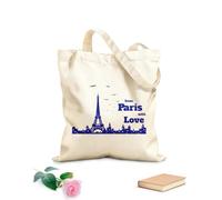 AILOONG Bolsa de compras reutilizable Tela de 340g/m² de grosor Silueta de la ciudad de París con frase de amor Francia Eslogan personalizable