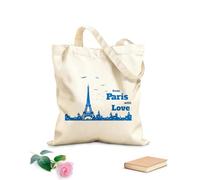 AILOONG Bolsa de compras reutilizable Tela de 340g/m² de grosor Silueta de la ciudad de París con frase de amor Francia Eslogan personalizable