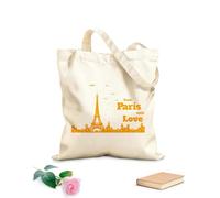 AILOONG Bolsa de compras reutilizable Tela de 340g/m² de grosor Silueta de la ciudad de París con frase de amor Francia Eslogan personalizable