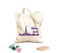 AILOONG Bolsa de compras reutilizable Tela de 340g/m² de grosor Silueta de la ciudad de París con frase de amor Francia Eslogan personalizable