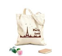 AILOONG Bolsa de compras reutilizable Tela de 340g/m² de grosor Silueta de la ciudad de París con frase de amor Francia Eslogan personalizable