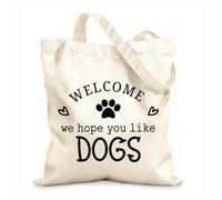AILOONG Bolsa de lona con fondo reforzado Bienvenidos a nuestra casa, bienvenidos, esperamos que les guste el perro. Tela de 12 oz de grosor Se usa como bolsa de regalo 31x36cm Mediano