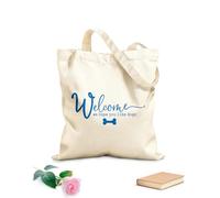AILOONG Bolsa de lona con fondo reforzado Bienvenidos a nuestra casa, bienvenidos, esperamos que les guste el perro. Tela de 340g/m² de grosor Se usa como bolsa de regalo