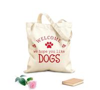 AILOONG Bolsa de lona con fondo reforzado Bienvenidos a nuestra casa, bienvenidos, esperamos que les guste el perro. Tela de 340g/m² de grosor Se usa como bolsa de regalo