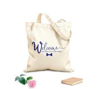 AILOONG Bolsa de lona con fondo reforzado Bienvenidos a nuestra casa, bienvenidos, esperamos que les guste el perro. Tela de 340g/m² de grosor Se usa como bolsa de regalo