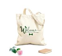 AILOONG Bolsa de lona con fondo reforzado Bienvenidos a nuestra casa, bienvenidos, esperamos que les guste el perro. Tela de 340g/m² de grosor Se usa como bolsa de regalo