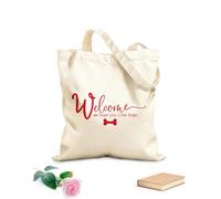 AILOONG Bolsa de lona con fondo reforzado Bienvenidos a nuestra casa, bienvenidos, esperamos que les guste el perro. Tela de 340g/m² de grosor Se usa como bolsa de regalo
