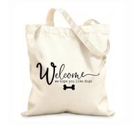 AILOONG Bolsa de lona con fondo reforzado Bienvenidos a nuestra casa, bienvenidos, esperamos que les guste el perro. Tela de 12 oz de grosor Se usa como bolsa de regalo 25x30cm Pequeño