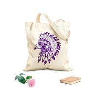 AILOONG Bolsa de lona con fondo reforzado Cabeza de cuervo con un tocado tradicional de plumas indígenas de la cultura indígena americana. Tela de 340g/m² de grosor Se usa como bolsa de regalo