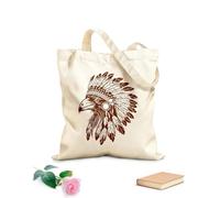 AILOONG Bolsa de lona con fondo reforzado Cabeza de cuervo con un tocado tradicional de plumas indígenas de la cultura indígena americana. Tela de 340g/m² de grosor Se usa como bolsa de regalo