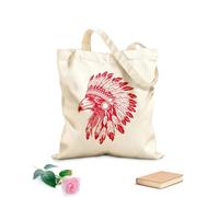 AILOONG Bolsa de lona con fondo reforzado Cabeza de cuervo con un tocado tradicional de plumas indígenas de la cultura indígena americana. Tela de 340g/m² de grosor Se usa como bolsa de regalo