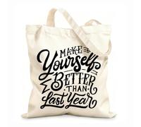 AILOONG Bolsa de lona con fondo reforzado Cita motivadora de letras a mano y tipografía: hazte mejor que el año pasado. Tela de 12 oz de grosor Se usa como bolsa de regalo 31x36cm Mediano