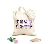 AILOONG Bolsa de lona con fondo reforzado conjunto de iconos de símbolos de religiones mundiales Tela de 340g/m² de grosor Se usa como bolsa de regalo