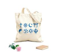 AILOONG Bolsa de lona con fondo reforzado conjunto de iconos de símbolos de religiones mundiales Tela de 340g/m² de grosor Se usa como bolsa de regalo