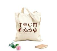 AILOONG Bolsa de lona con fondo reforzado conjunto de iconos de símbolos de religiones mundiales Tela de 340g/m² de grosor Se usa como bolsa de regalo