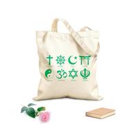 AILOONG Bolsa de lona con fondo reforzado conjunto de iconos de símbolos de religiones mundiales Tela de 340g/m² de grosor Se usa como bolsa de regalo