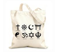 AILOONG Bolsa de lona con fondo reforzado conjunto de iconos de símbolos de religiones mundiales Tela de 12 oz de grosor Se usa como bolsa de regalo 35x40cm Grande