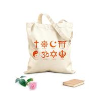 AILOONG Bolsa de lona con fondo reforzado conjunto de iconos de símbolos de religiones mundiales Tela de 340g/m² de grosor Se usa como bolsa de regalo