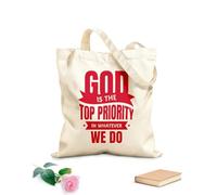 AILOONG Bolsa de lona con fondo reforzado Dios es la prioridad en todo lo que hacemos versículo bíblico Tela de 340g/m² de grosor Se usa como bolsa de regalo
