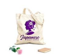 AILOONG Bolsa de lona con fondo reforzado Diseño de logotipo de silueta de mujer japonesa de belleza geisha Tela de 340g/m² de grosor Se usa como bolsa de regalo