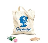 AILOONG Bolsa de lona con fondo reforzado Diseño de logotipo de silueta de mujer japonesa de belleza geisha Tela de 340g/m² de grosor Se usa como bolsa de regalo