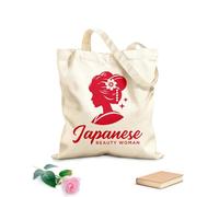 AILOONG Bolsa de lona con fondo reforzado Diseño de logotipo de silueta de mujer japonesa de belleza geisha Tela de 340g/m² de grosor Se usa como bolsa de regalo