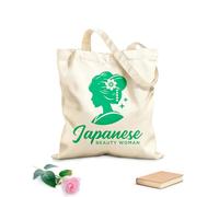 AILOONG Bolsa de lona con fondo reforzado Diseño de logotipo de silueta de mujer japonesa de belleza geisha Tela de 340g/m² de grosor Se usa como bolsa de regalo