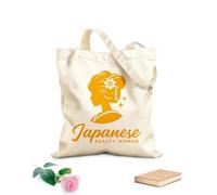 AILOONG Bolsa de lona con fondo reforzado Diseño de logotipo de silueta de mujer japonesa de belleza geisha Tela de 340g/m² de grosor Se usa como bolsa de regalo