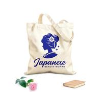 AILOONG Bolsa de lona con fondo reforzado Diseño de logotipo de silueta de mujer japonesa de belleza geisha Tela de 340g/m² de grosor Se usa como bolsa de regalo