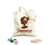 AILOONG Bolsa de lona con fondo reforzado Diseño de logotipo de silueta de mujer japonesa de belleza geisha Tela de 340g/m² de grosor Se usa como bolsa de regalo