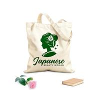 AILOONG Bolsa de lona con fondo reforzado Diseño de logotipo de silueta de mujer japonesa de belleza geisha Tela de 340g/m² de grosor Se usa como bolsa de regalo