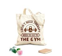 AILOONG Bolsa de lona con fondo reforzado Fitness, no necesito terapia, solo necesito ir al gimnasio. Tela de 340g/m² de grosor Se usa como bolsa de regalo