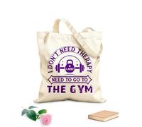 AILOONG Bolsa de lona con fondo reforzado Fitness, no necesito terapia, solo necesito ir al gimnasio. Tela de 340g/m² de grosor Se usa como bolsa de regalo