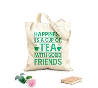 AILOONG Bolsa de lona con fondo reforzado La felicidad es una taza de té con buenos amigos amantes del té. Tela de 340g/m² de grosor Se usa como bolsa de regalo